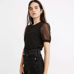 Madewell Sheer-Sleeve Knit Top Black Medium